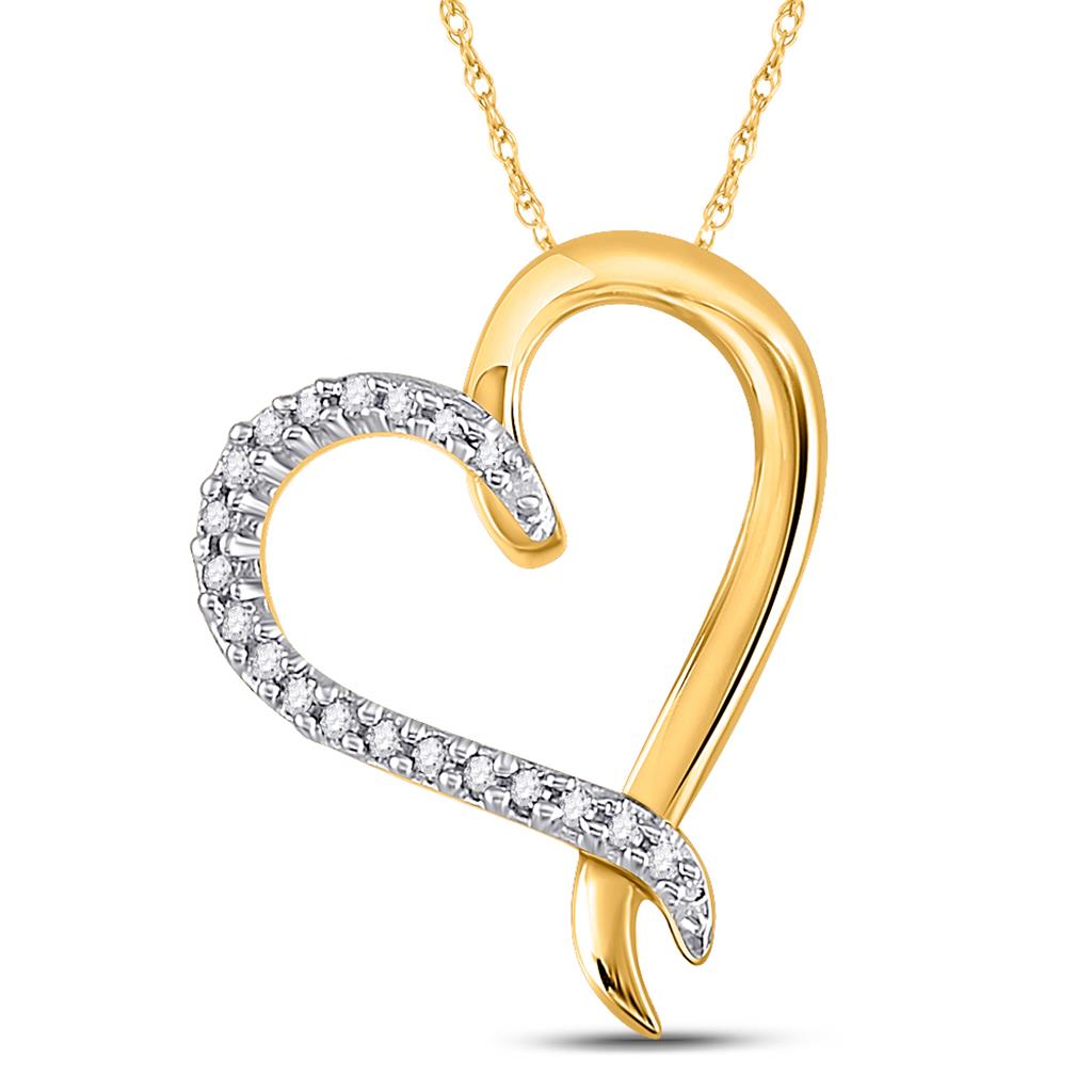 10k Yellow Gold Round Diamond Heart Pendant 1/10 Cttw