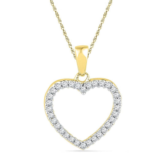10k Yellow Gold Round Diamond Open-center Heart Pendant 1/6 Cttw