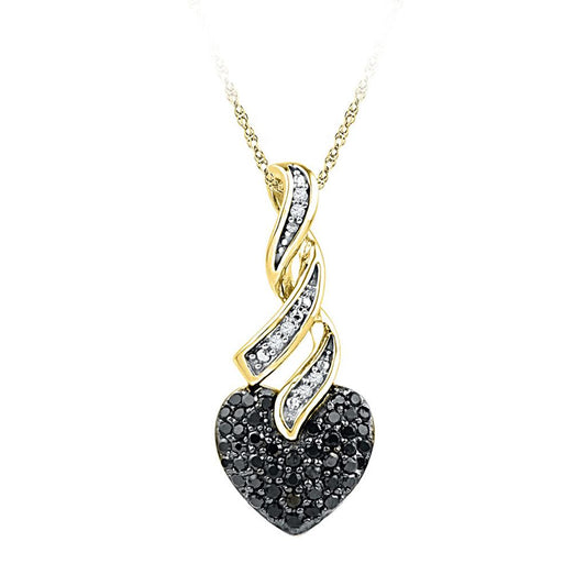 10k Yellow Gold Round Black Diamond Heart Pendant 1/3 Cttw