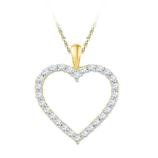 10k Yellow Gold Round Diamond Heart Outline Pendant 1/4 Cttw
