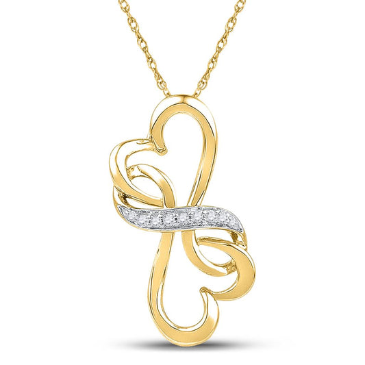 10k Yellow Gold Round Diamond Double Heart Pendant 1/20 Cttw