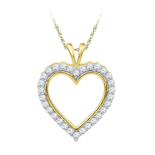 10k Yellow Gold Round Diamond Heart Outline Pendant 1/4 Cttw