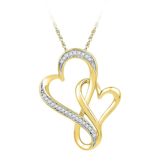 10k Yellow Gold Round Diamond Double Heart Pendant 1/10 Cttw