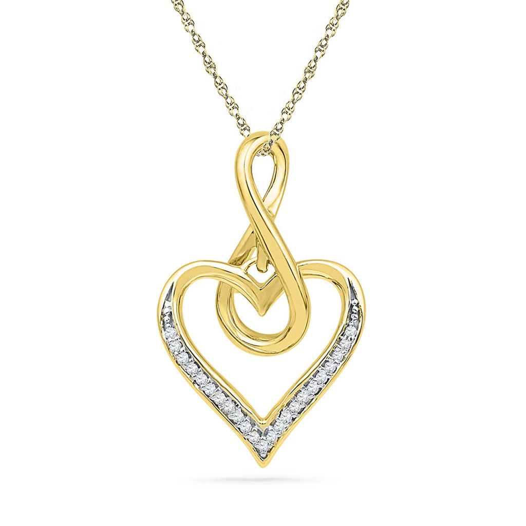 10k Yellow Gold Round Diamond Infinity Heart Pendant 1/20 Cttw