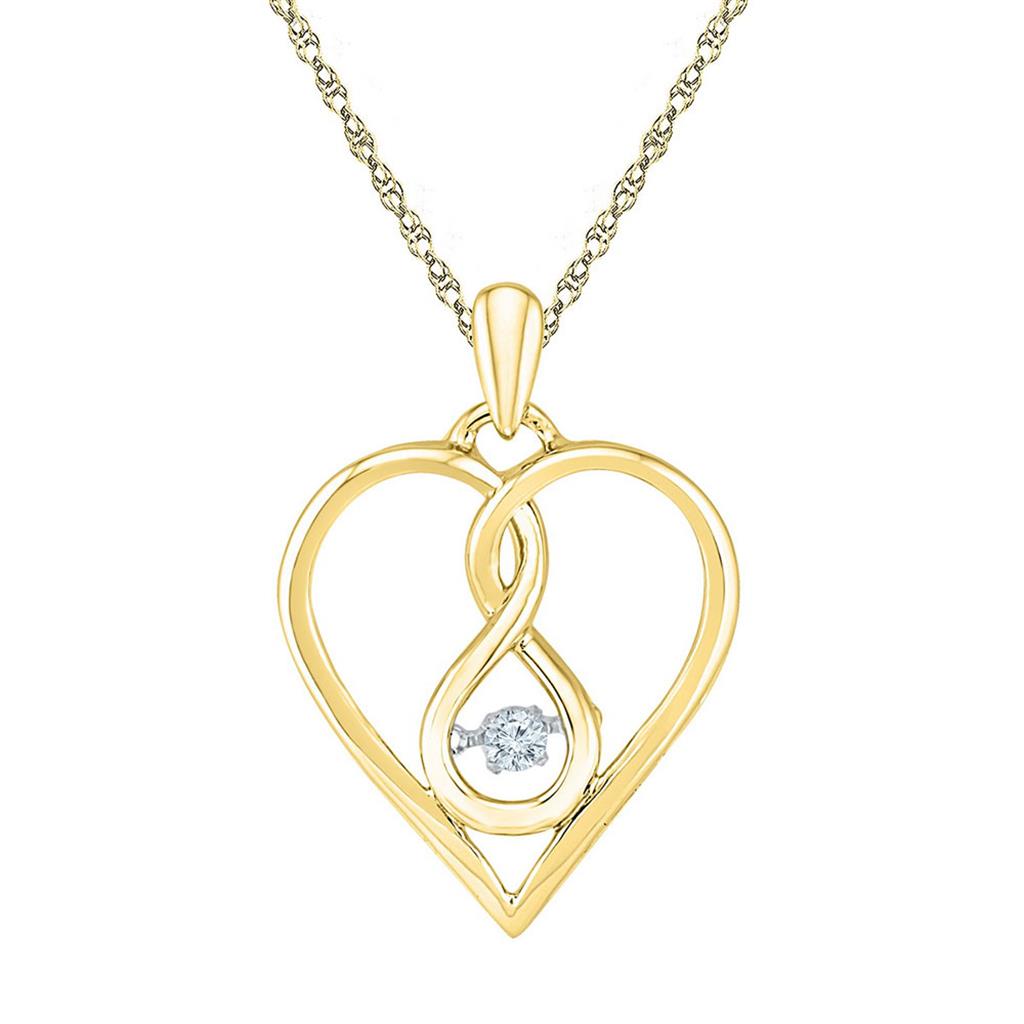 10k Yellow Gold Round Moving Diamond Heart Pendant 1/20 Cttw
