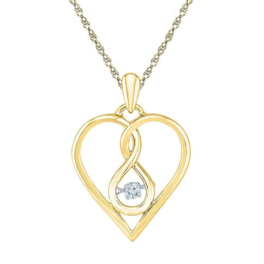 10k Yellow Gold Round Moving Diamond Heart Pendant 1/20 Cttw