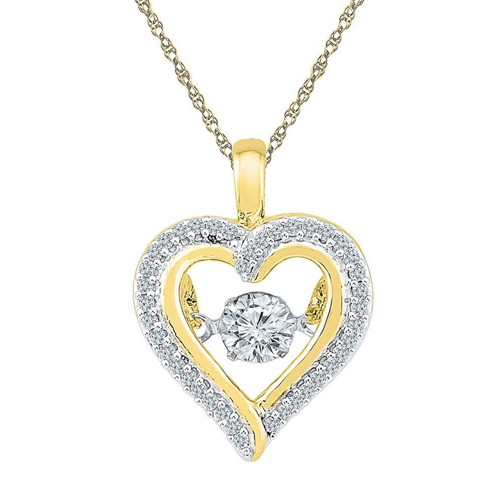 10k Yellow Gold Round Moving Twinkle Diamond Heart Outline Pendant 1/4 Cttw