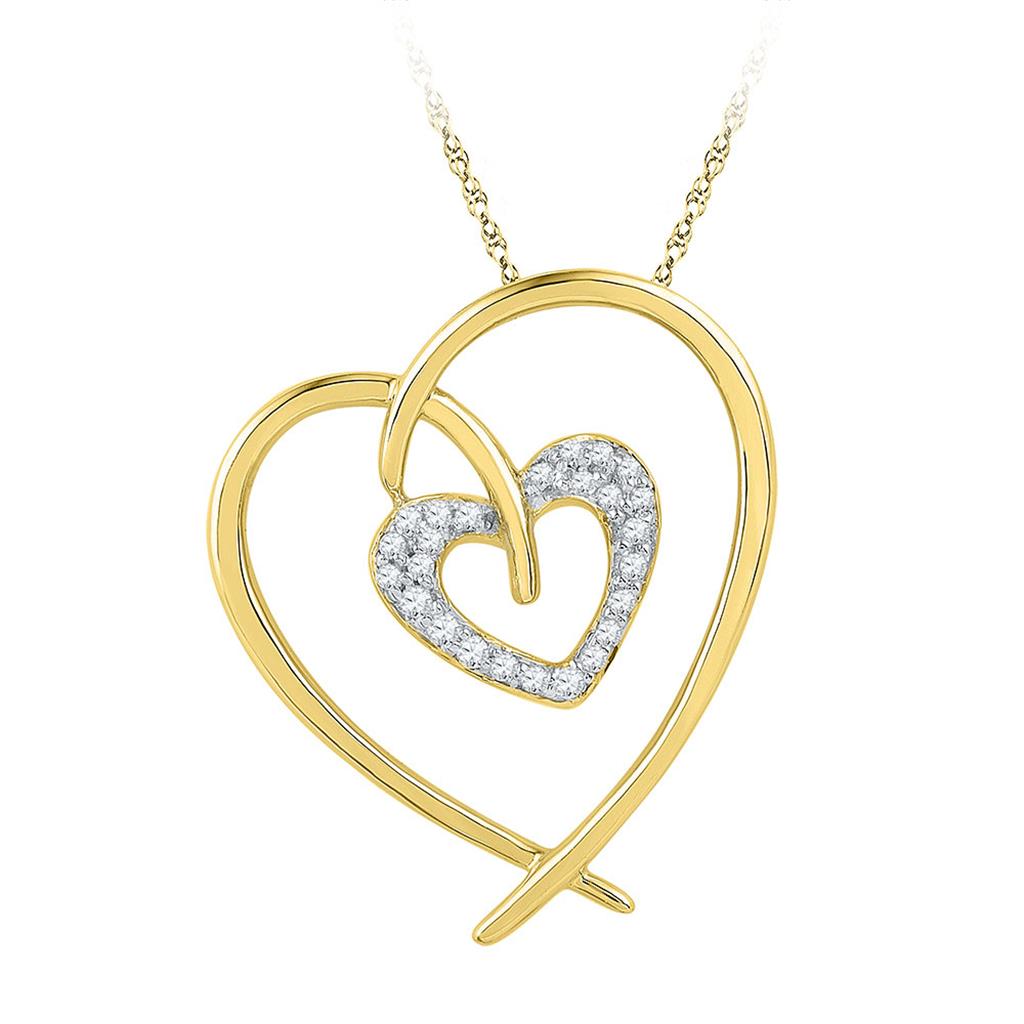 10k Yellow Gold Round Diamond Double Heart Pendant 1/8 Cttw