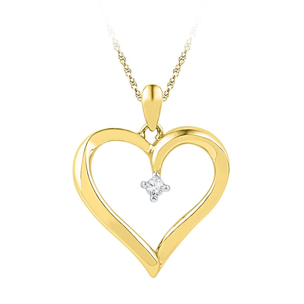 10k Yellow Gold Round Diamond Heart Pendant 1/20 Cttw