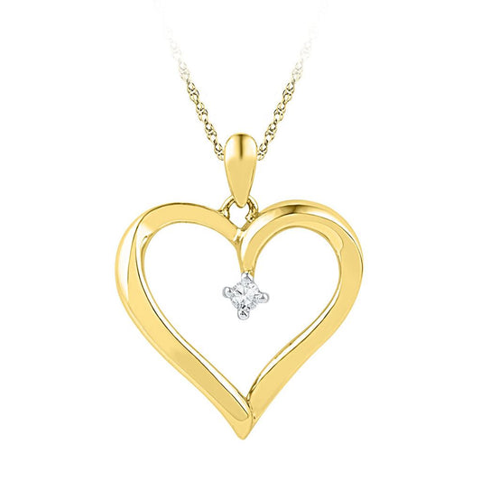 10k Yellow Gold Round Diamond Heart Pendant 1/20 Cttw