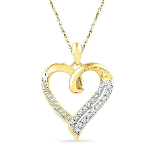 10k Yellow Gold Round Diamond Heart Outline Pendant 1/10 Cttw