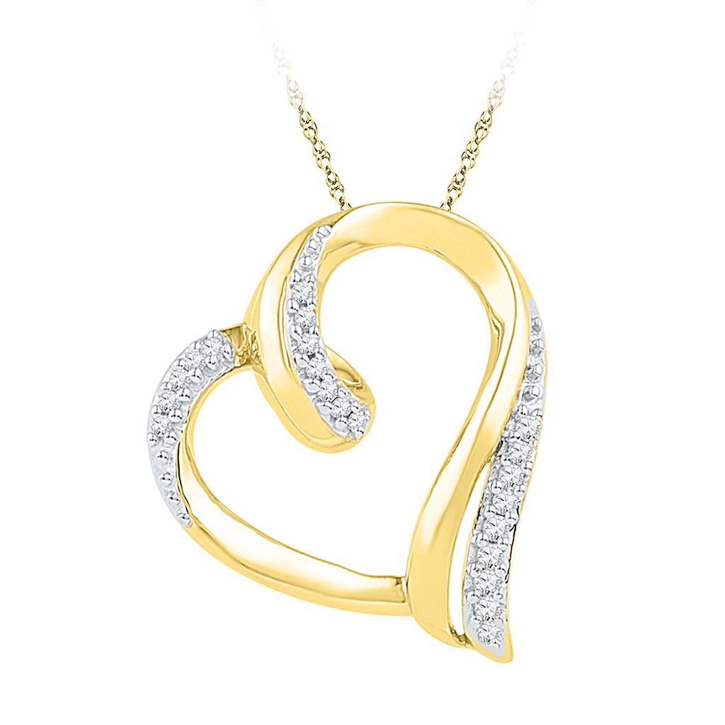 10k Yellow Gold Round Diamond Heart Outline Pendant 1/10 Cttw