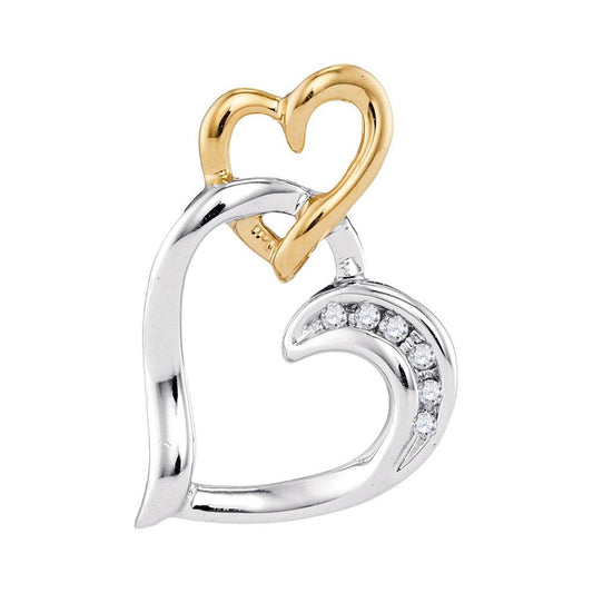 10k Two-tone White Yellow Gold Round Diamond Heart Pendant .03 Cttw