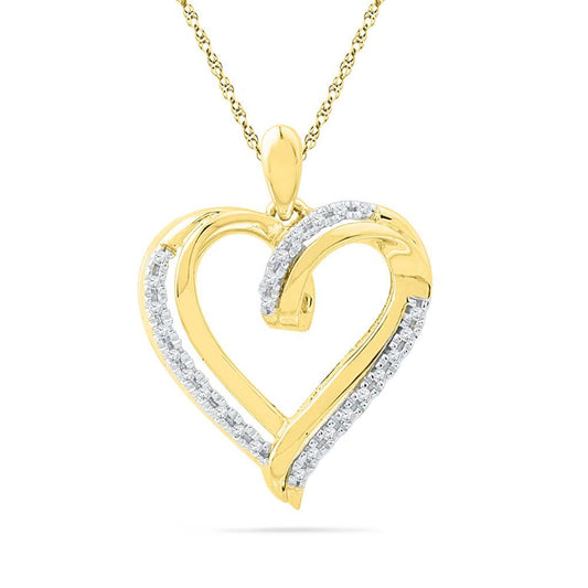 10k Yellow Gold Round Diamond Heart Pendant 1/10 Cttw