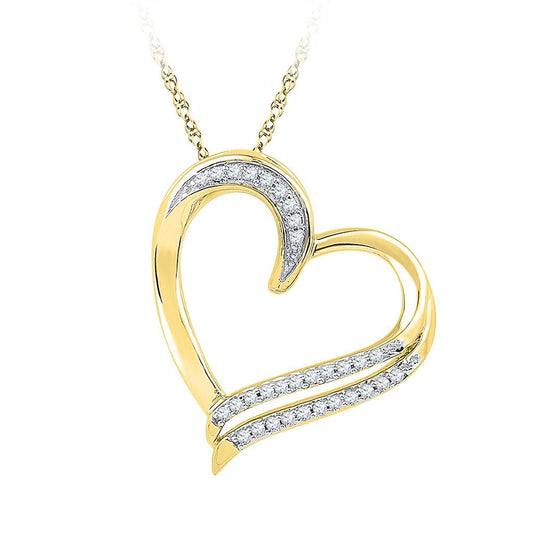 10k Yellow Gold Round Diamond Heart Pendant 1/6 Cttw