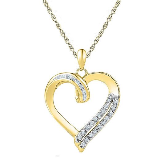 10k Yellow Gold Round Diamond Heart Pendant 1/10 Cttw