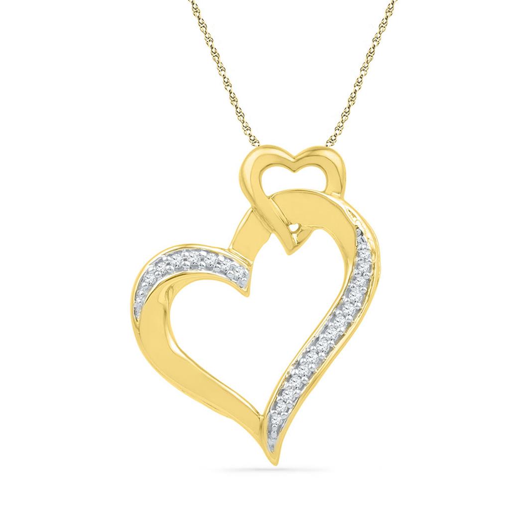 10k Yellow Gold Round Diamond Heart Pendant 1/10 Cttw