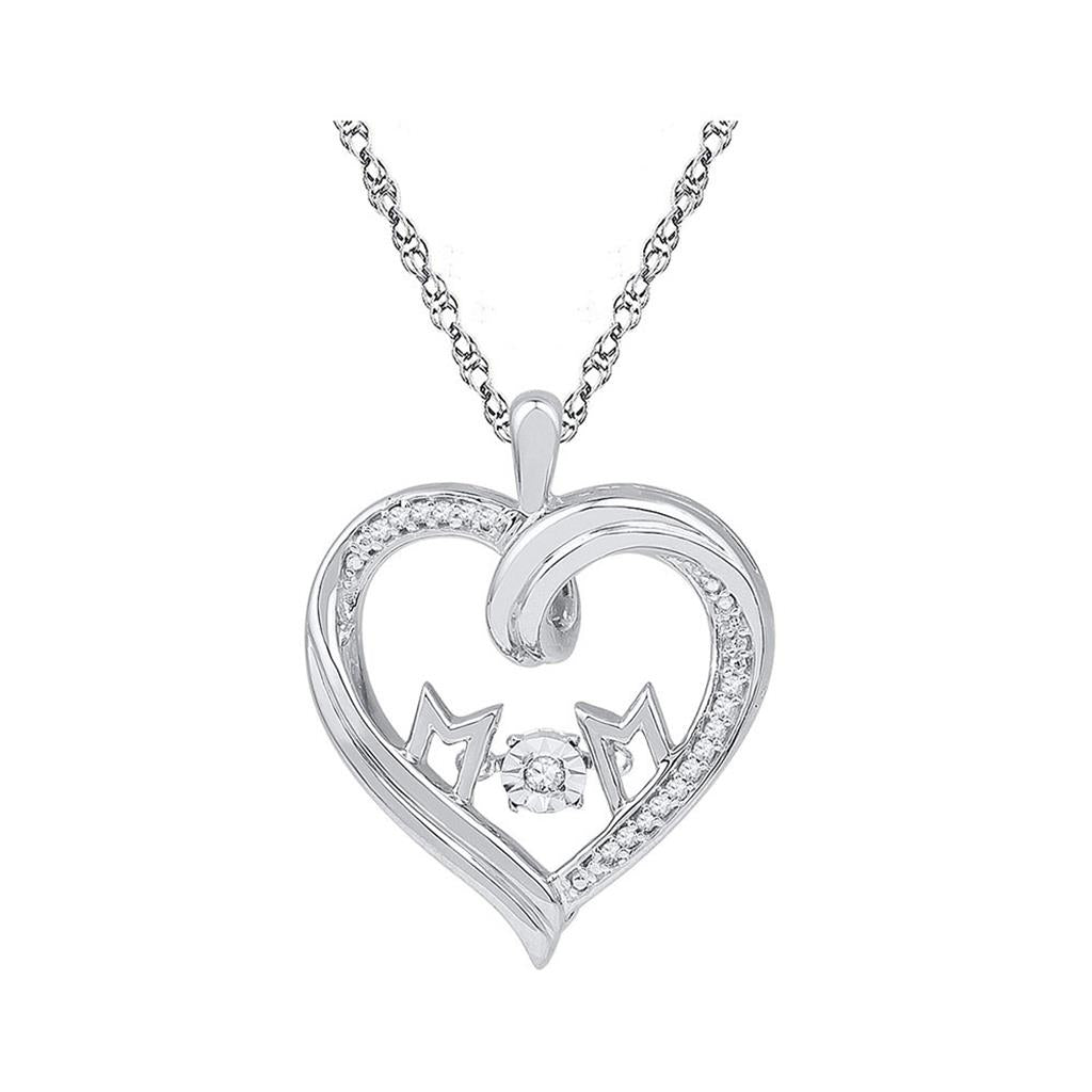 14k White Gold Round Diamond Moving Twinkle Mom Heart Pendant 1/12 Cttw