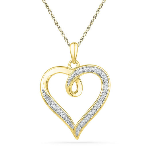 10k Yellow Gold Round Diamond Heart Pendant 1/10 Cttw
