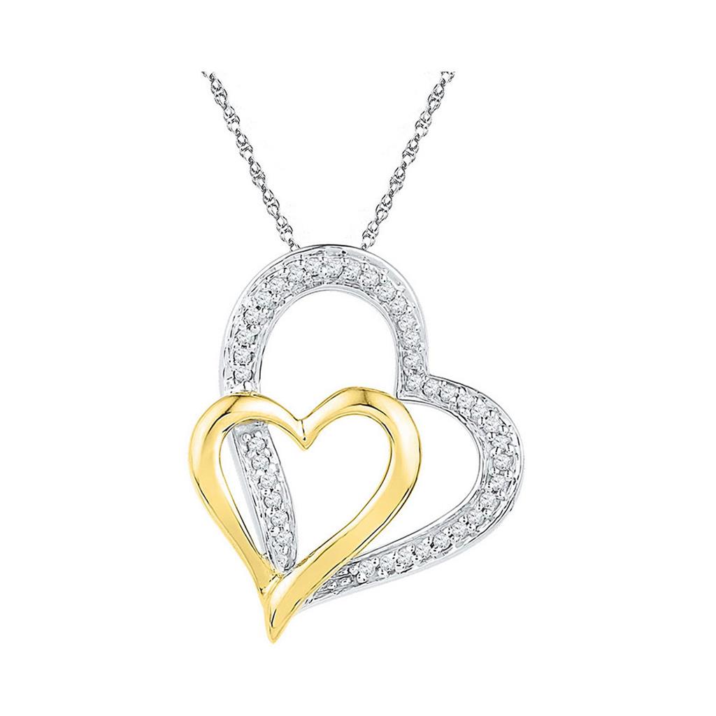 14k White Gold Round Diamond Two-tone Double Heart Pendant 1/8 Cttw