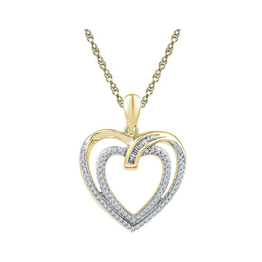10k Yellow Gold Round Diamond Double Heart Pendant 1/4 Cttw