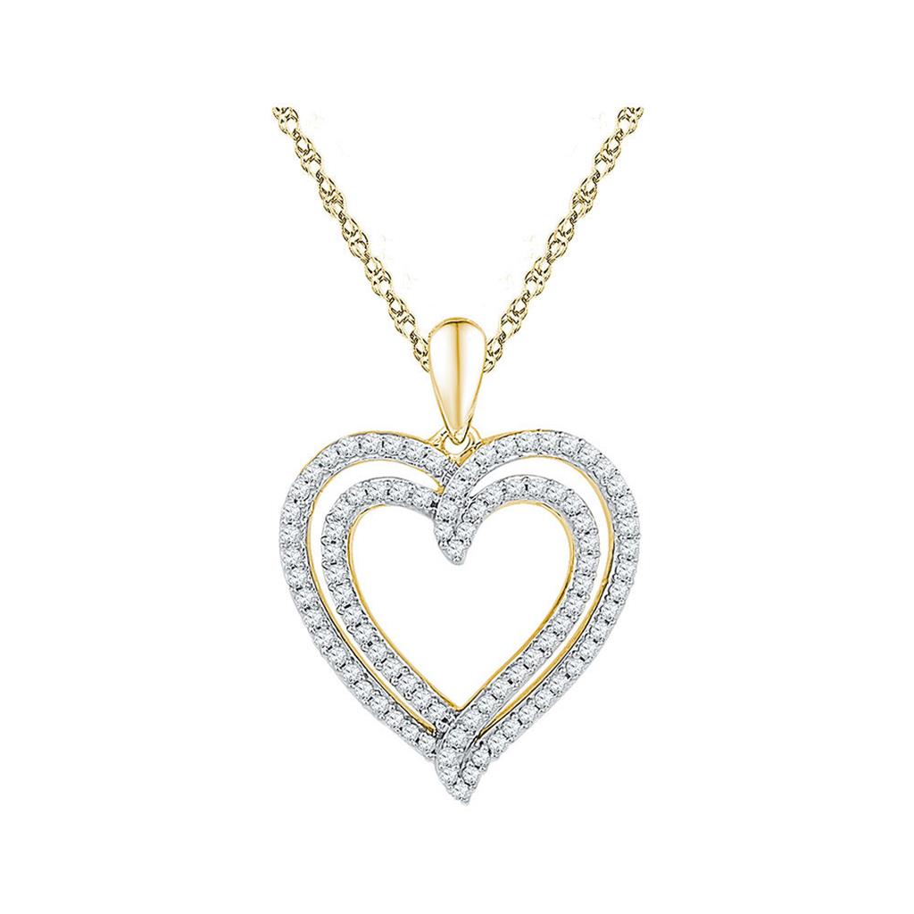 10k Yellow Gold Round Diamond Double Frame Heart Pendant 1/2 Cttw