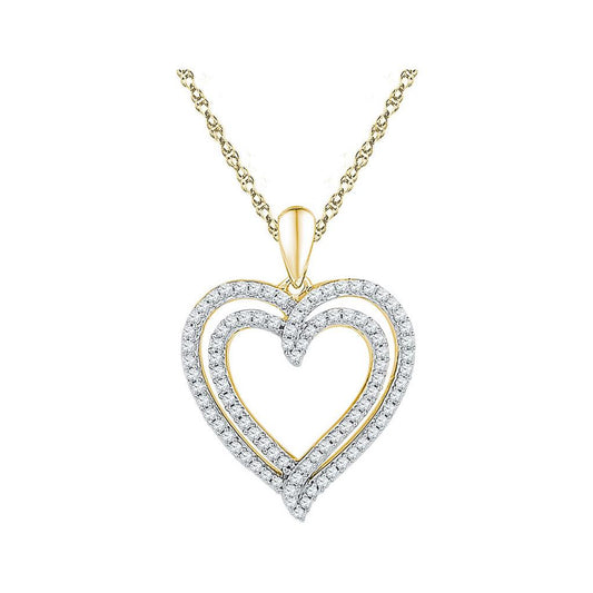 10k Yellow Gold Round Diamond Double Frame Heart Pendant 1/2 Cttw