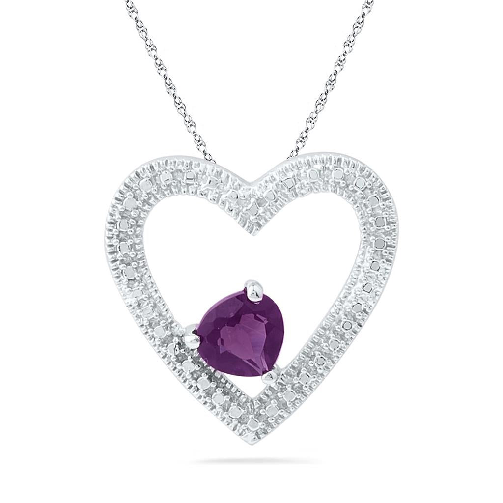 14k White Gold Round Created Amethyst Heart Pendant 5/8 Cttw