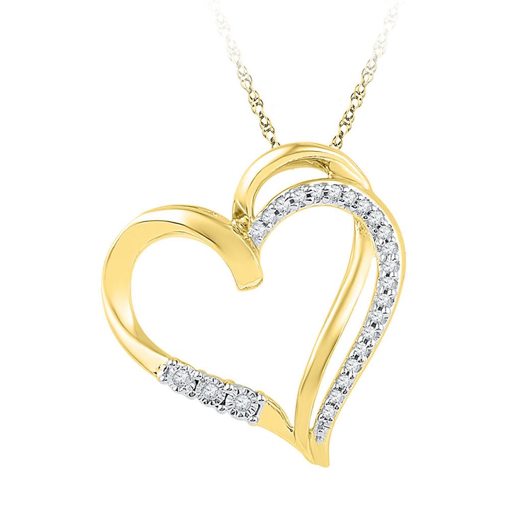 10k Yellow Gold Round Diamond Heart Pendant 1/10 Cttw