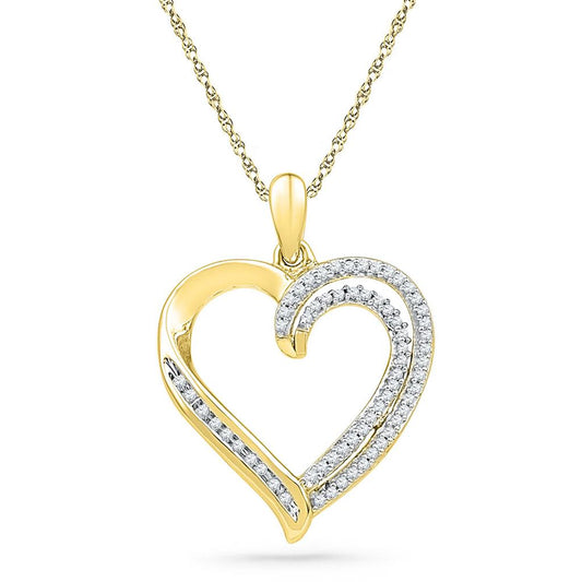 10k Yellow Gold Round Diamond Open-center Heart Pendant 1/4 Cttw