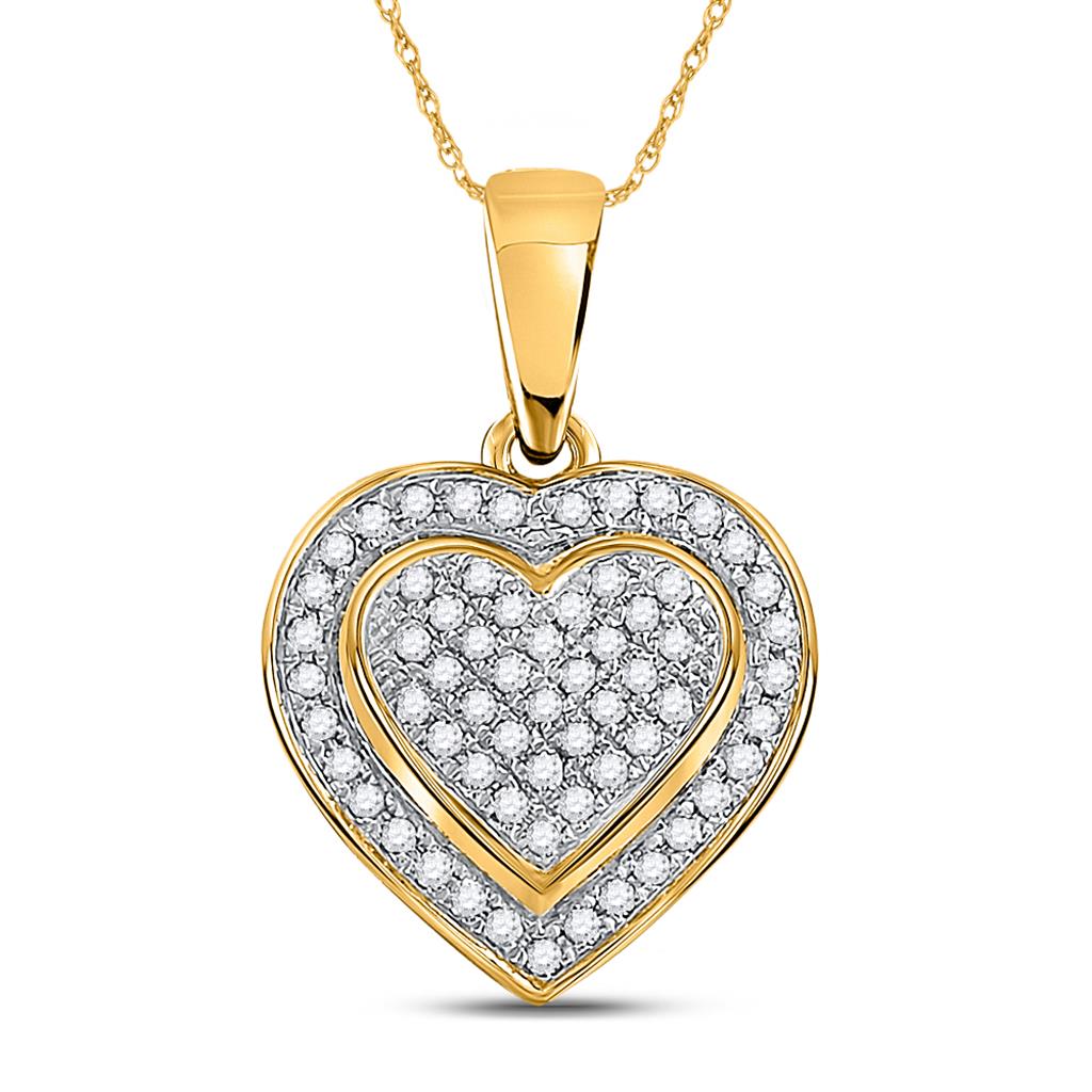 10k Yellow Gold Round Diamond Heart Pendant 1/4 Cttw