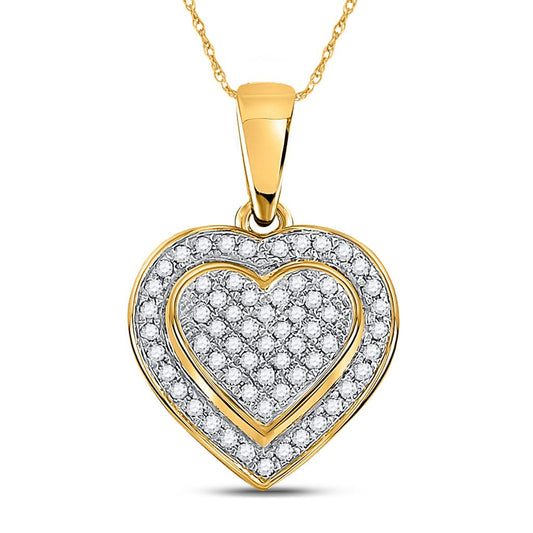 10k Yellow Gold Round Diamond Heart Pendant 1/4 Cttw
