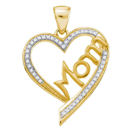 10k Yellow Gold Round Diamond Heart Mom Mother Pendant 1/8 Cttw