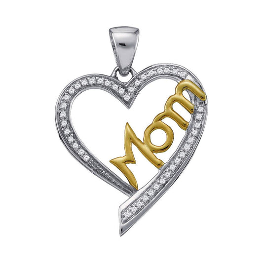 10k Two-tone Gold Round Diamond Heart Mom Mother Pendant 1/8 Cttw