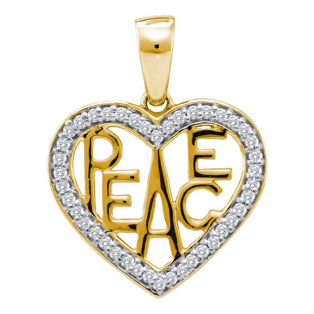 10k Yellow Gold Round Diamond Peace Heart Pendant 1/6 Cttw