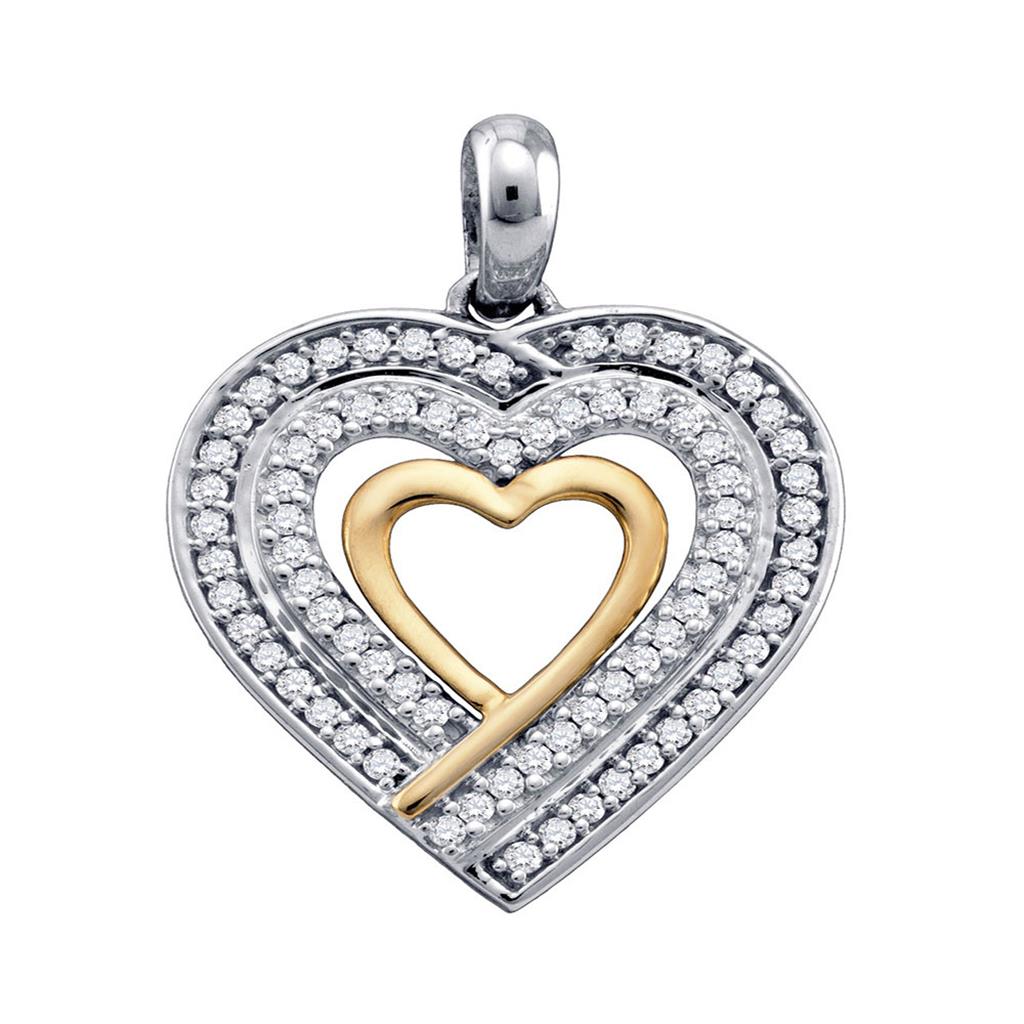 14k White Gold Round Diamond Open-Center 2-tone Heart Pendant 1/4 Cttw
