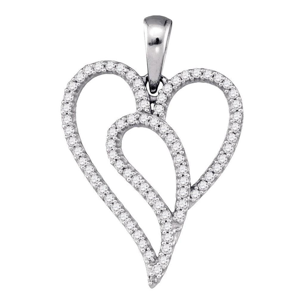 14k White Gold Round Diamond Whimsical Heart Fashoin Pendant 1/5 Cttw