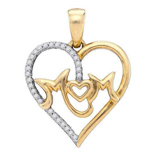 10k Yellow Gold Round Diamond Mom Mother Heart Pendant 1/10 Cttw