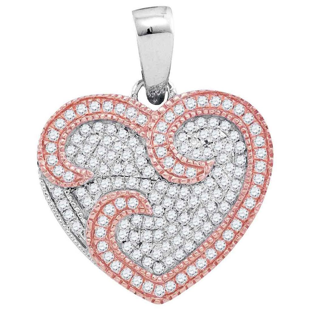 10k Two-tone Rose Gold Round Diamond Heart Pendant 1/3 Cttw