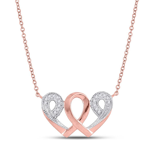 10k Rose Gold Diamond Interwoven Heart Infinity Love Pendant Necklace 1/20 Cttw