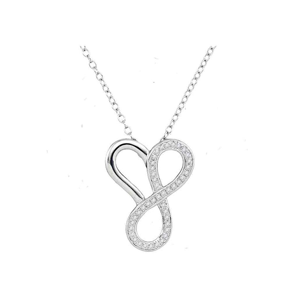 14k White Gold Round Diamond Heart Infinity Pendant Necklace 1/6 Cttw