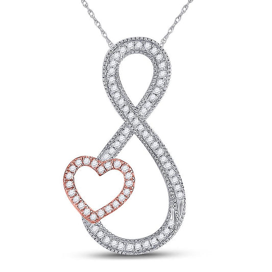 10k Two-tone Gold Round Diamond Heart Infinity Pendant 1/5 Cttw