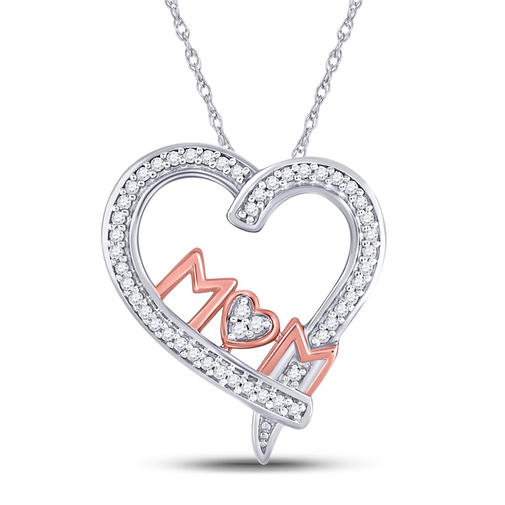 10k Two-tone Gold Round Diamond Mom Mother Heart Pendant 1/8 Cttw