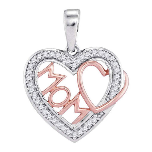 10k Two-tone Gold Round Diamond Mom Mother Heart Pendant 1/10 Cttw