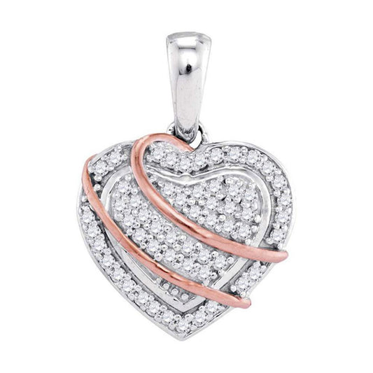 10k Two-tone Gold Round Diamond Heart Stripe Pendant 1/6 Cttw