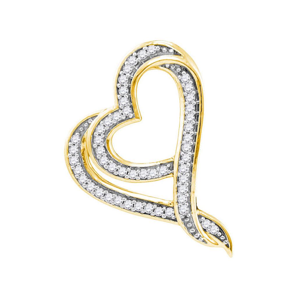 10k Yellow Gold Round Diamond Heart Pendant 1/8 Cttw