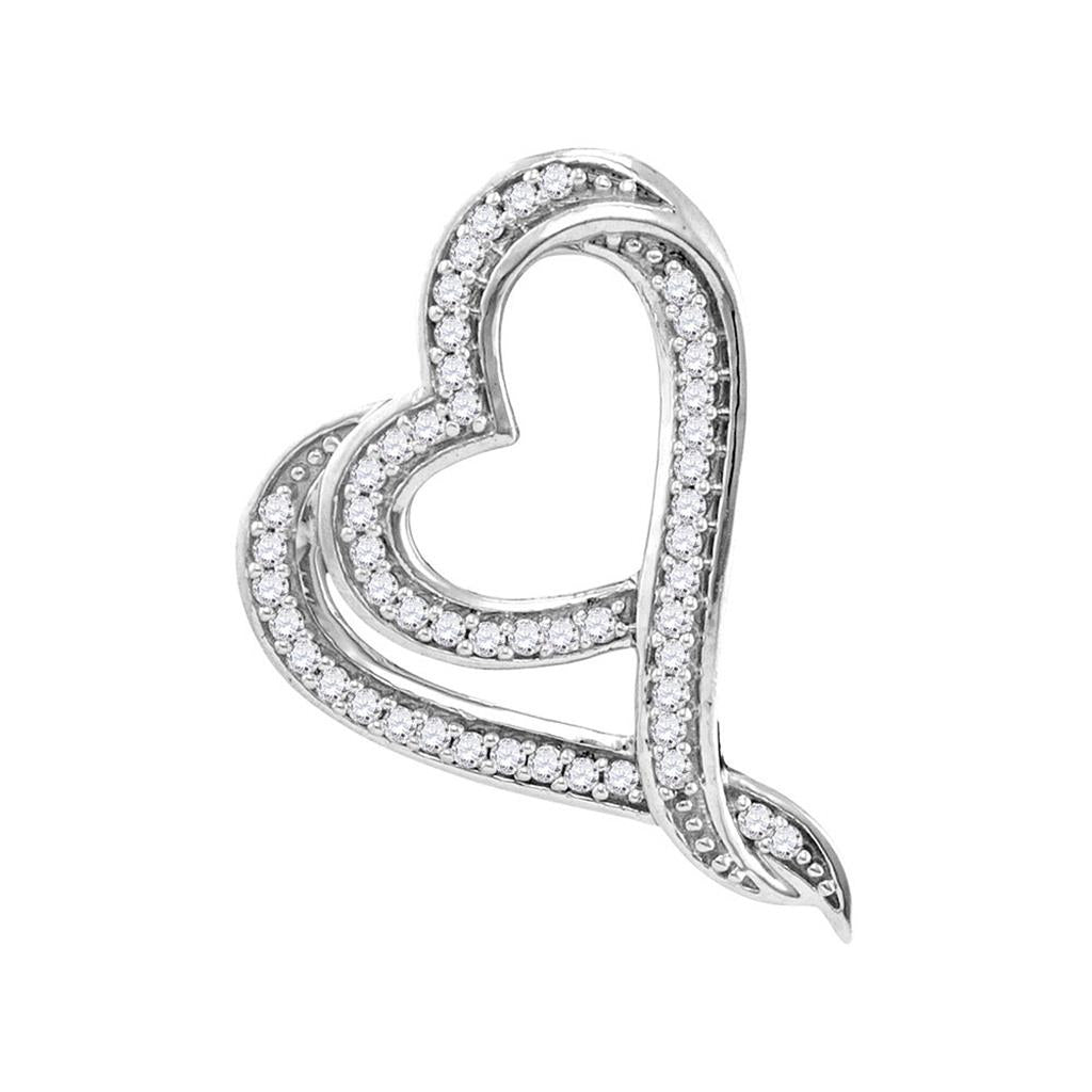 14k White Gold Round Diamond Heart Pendant 1/8 Cttw