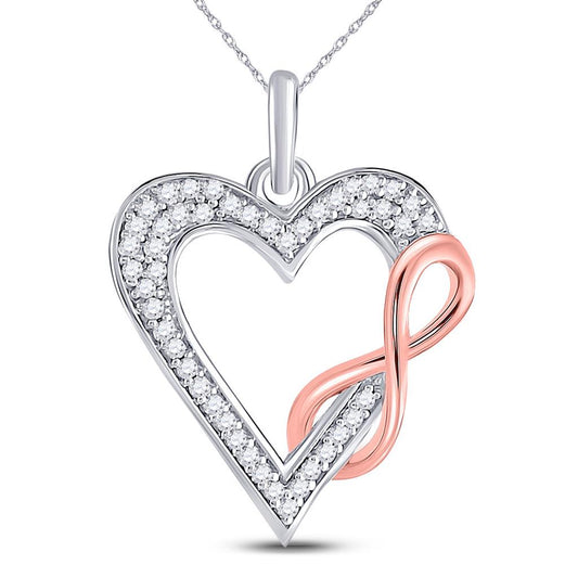 10k Two-tone Gold Round Diamond Heart Infinity Pendant 1/8 Cttw