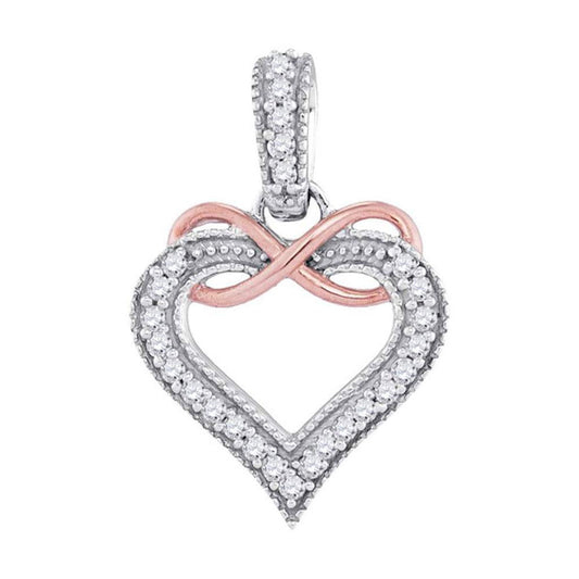 10k Two-tone Gold Round Diamond Heart Infinity Pendant 1/10 Cttw