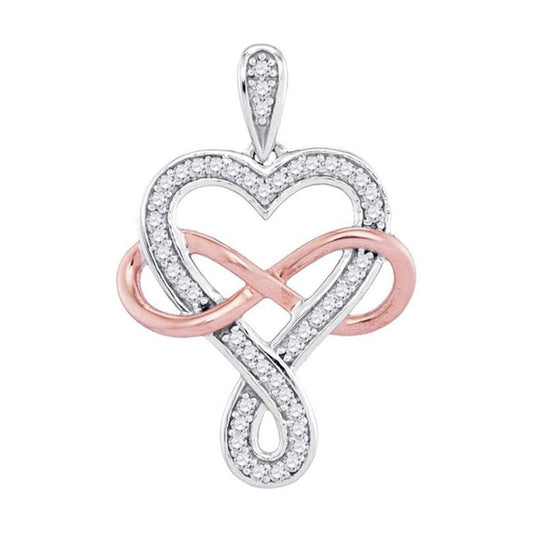 10k Two-tone Gold Round Diamond Heart Infinity Pendant 1/8 Cttw